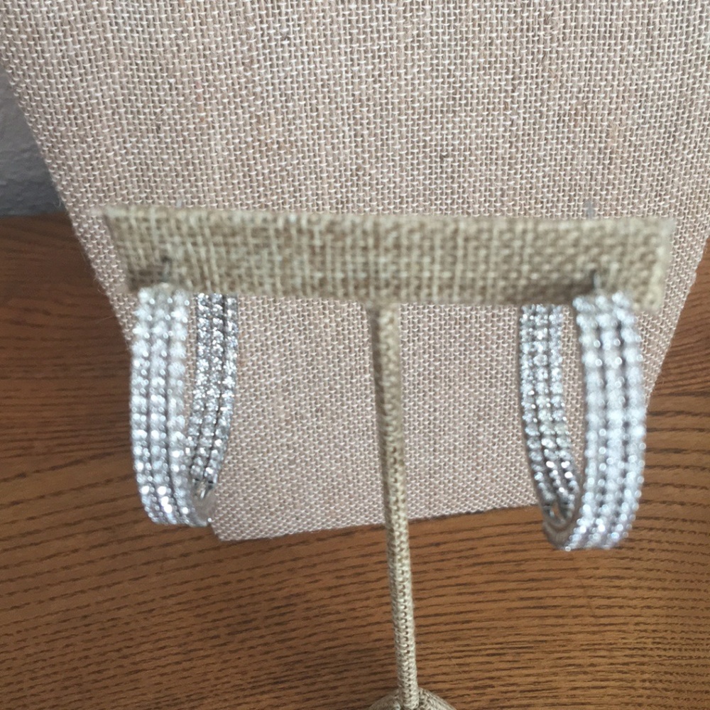 DONATED Silver tone Rhinestone hoops - Picture 2 of 7